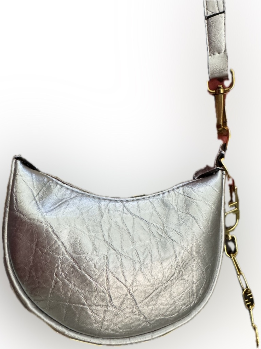 FENDI-Metallic Silver Crescent Crossbody Bag